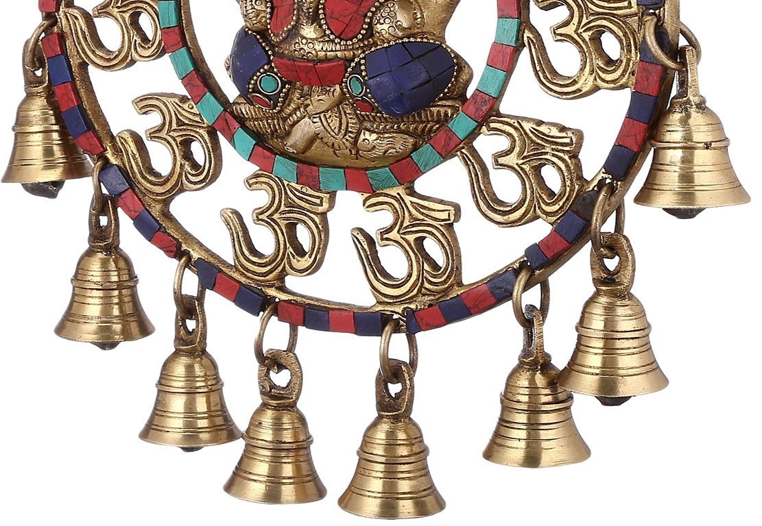 Brass Om Ganesha Wall Hanging with Bells