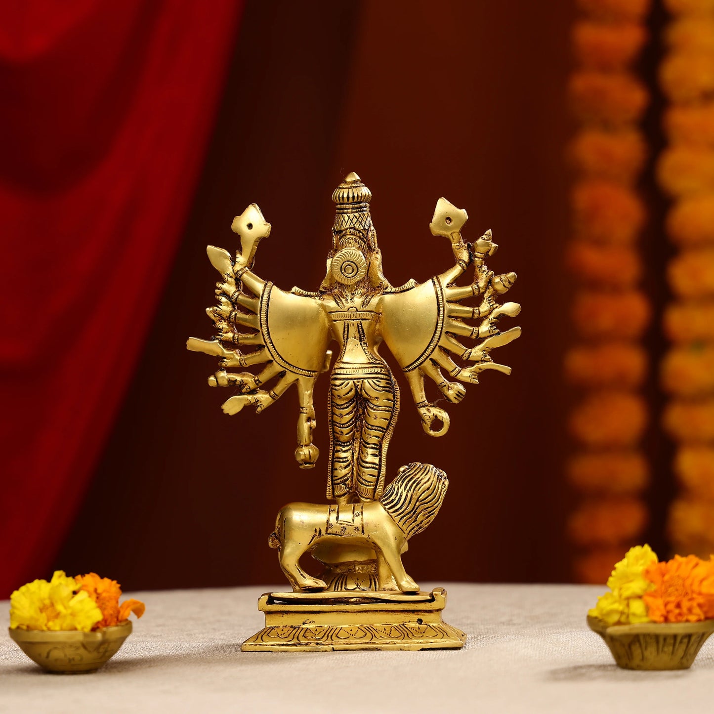 Brass Mahisasur Mardini Durga Idol Rear Image