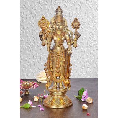 Brass Vishnu Standing on Base Idol