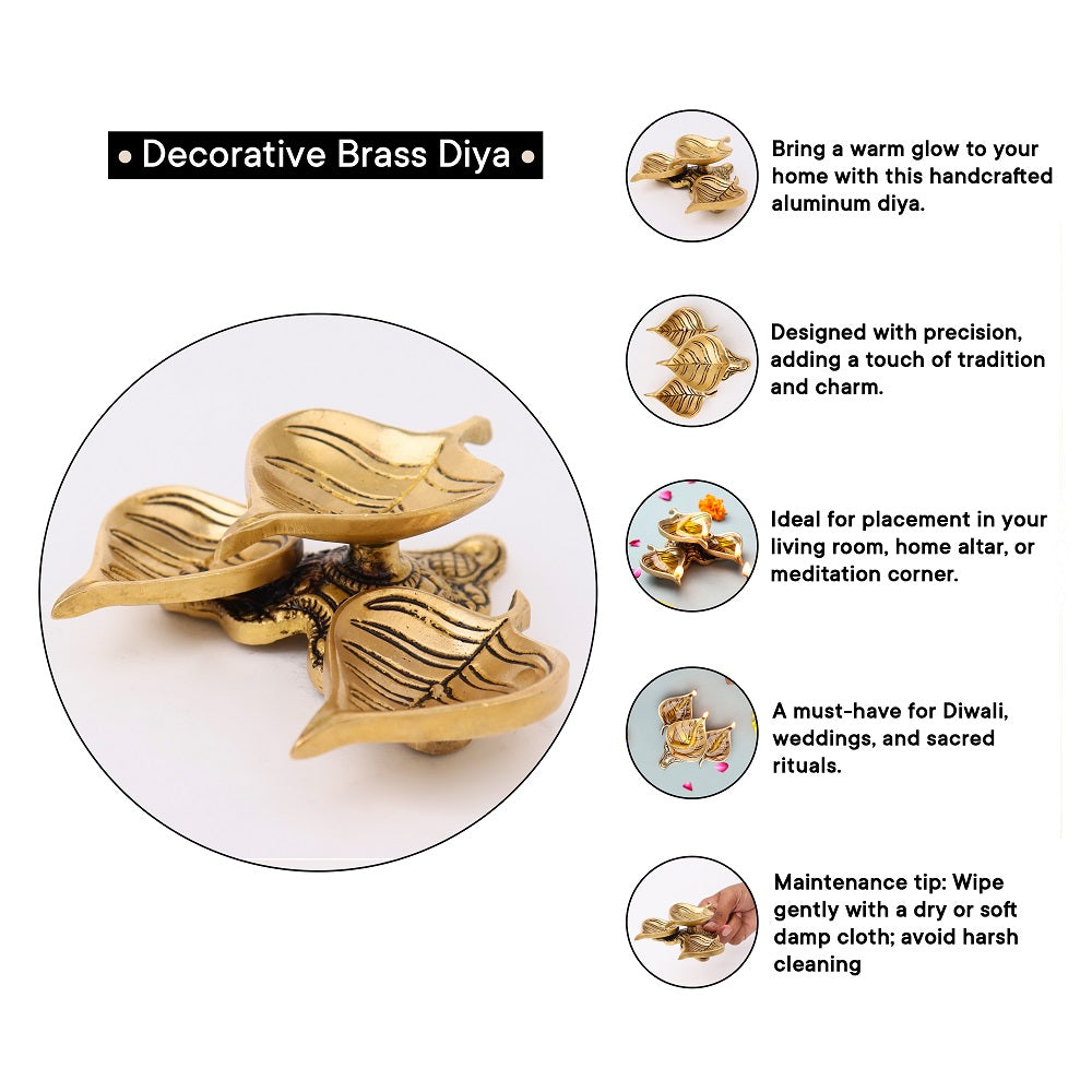 Brass 3 Leaf Shaped Oil Lamp-ArtyCraftz.com