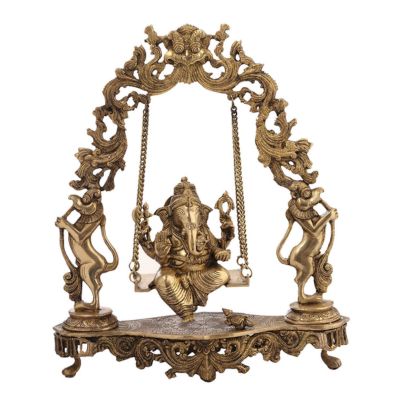 Brass Ganesha on a Jhula Statue with Beautiful Kirtimukha Panel