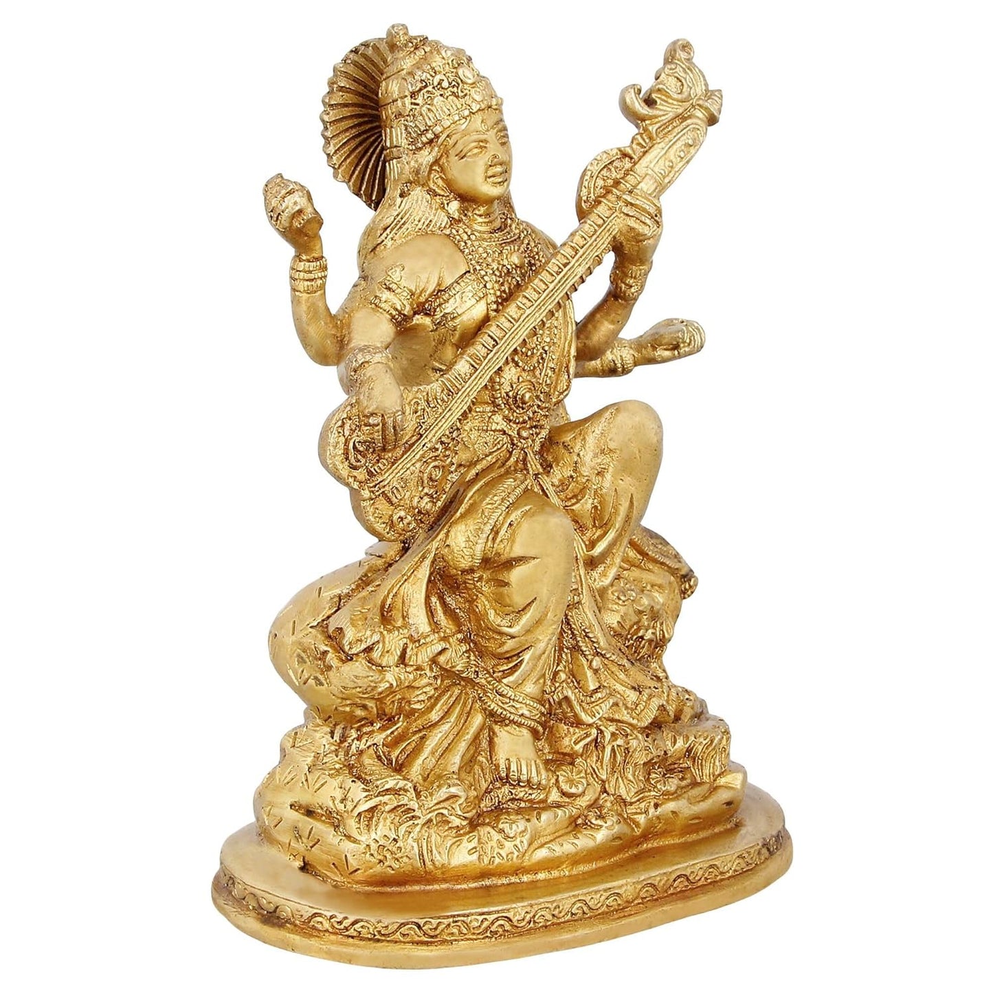 Brass Antique Gold Saraswathi with Veena-ArtyCraftz.com