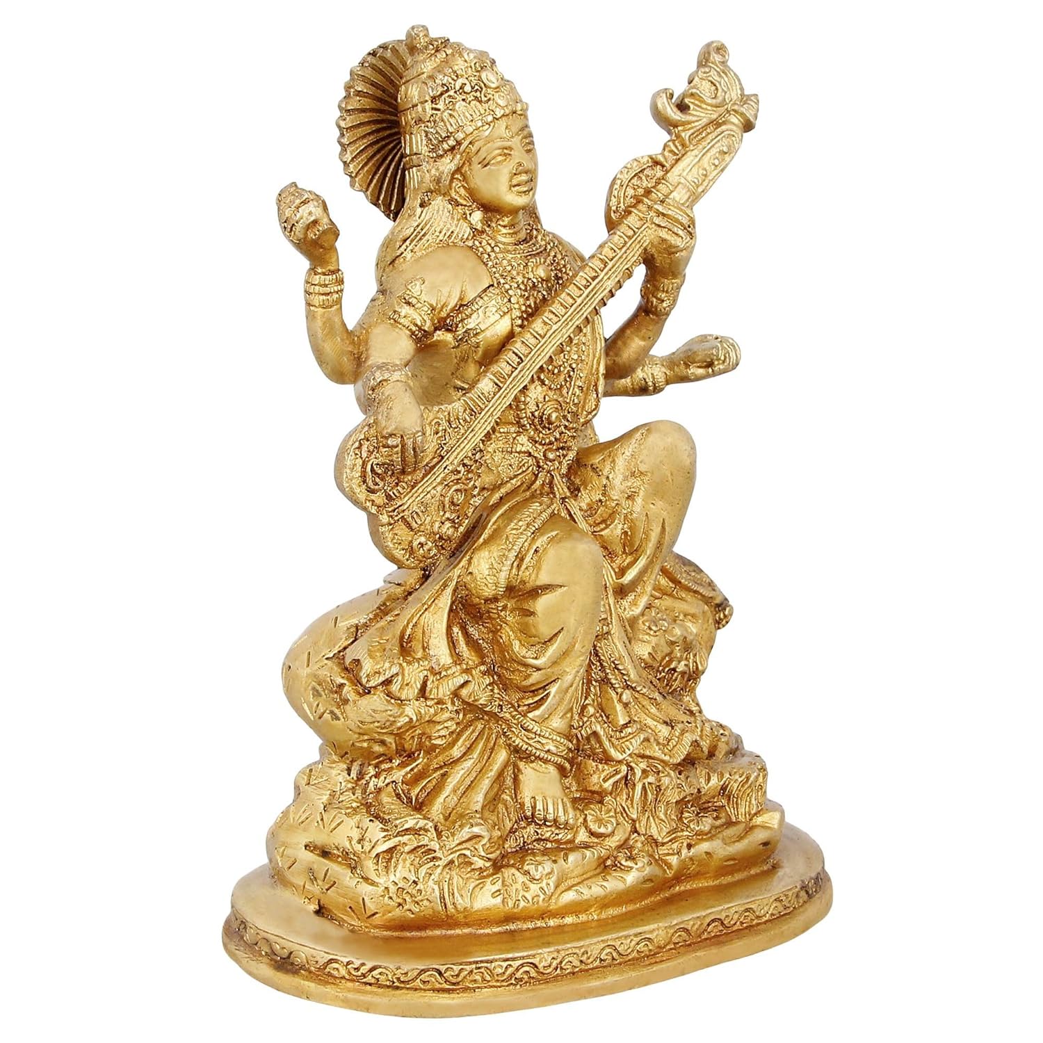 Brass Antique Gold Saraswathi with Veena-ArtyCraftz.com