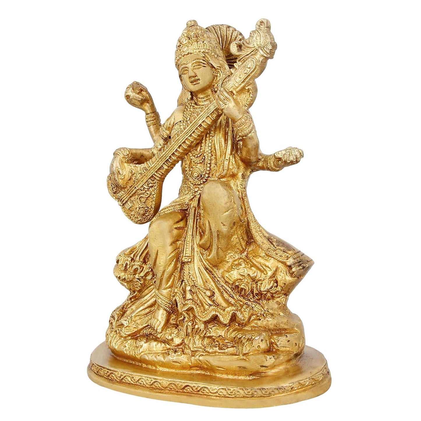 Brass Antique Gold Saraswathi with Veena-ArtyCraftz.com