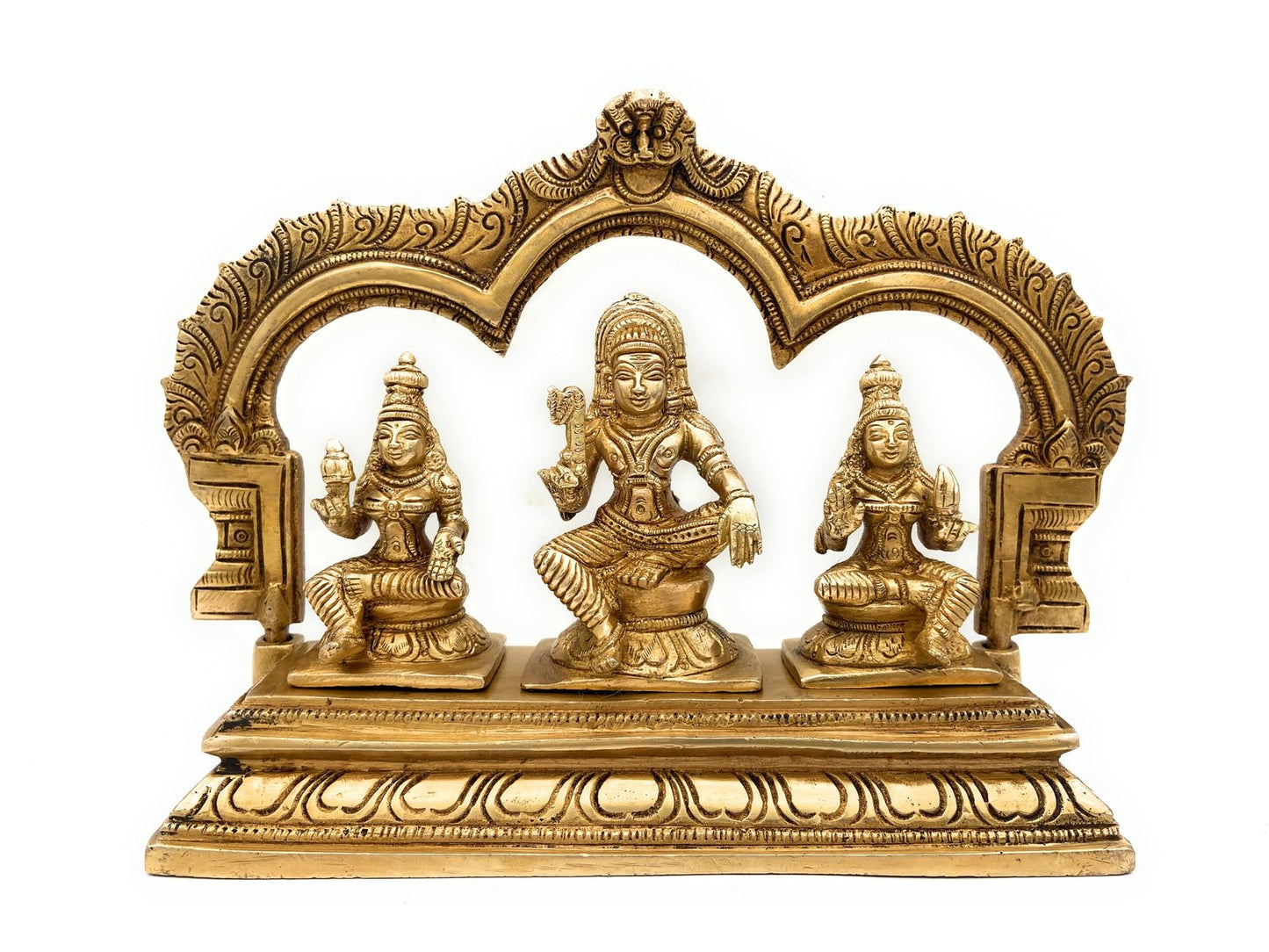 Brass Ayyanar with Poorna &amp; Pushkala Statue-ArtyCraftz.com