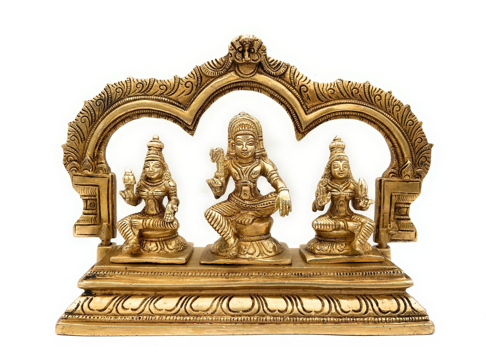 Brass Ayyanar with Poorna &amp; Pushkala Statue-ArtyCraftz.com