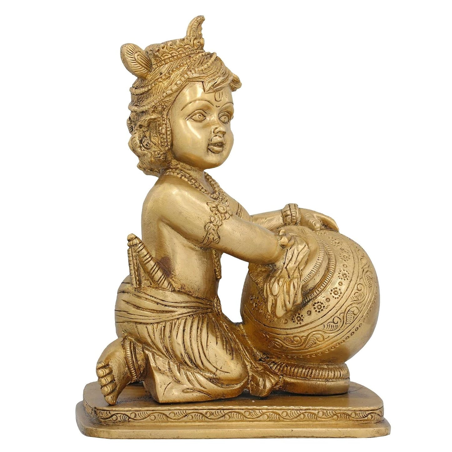 Brass Bal Krishna with Matki Statue 6.5 inches - ArtyCraftz.com
