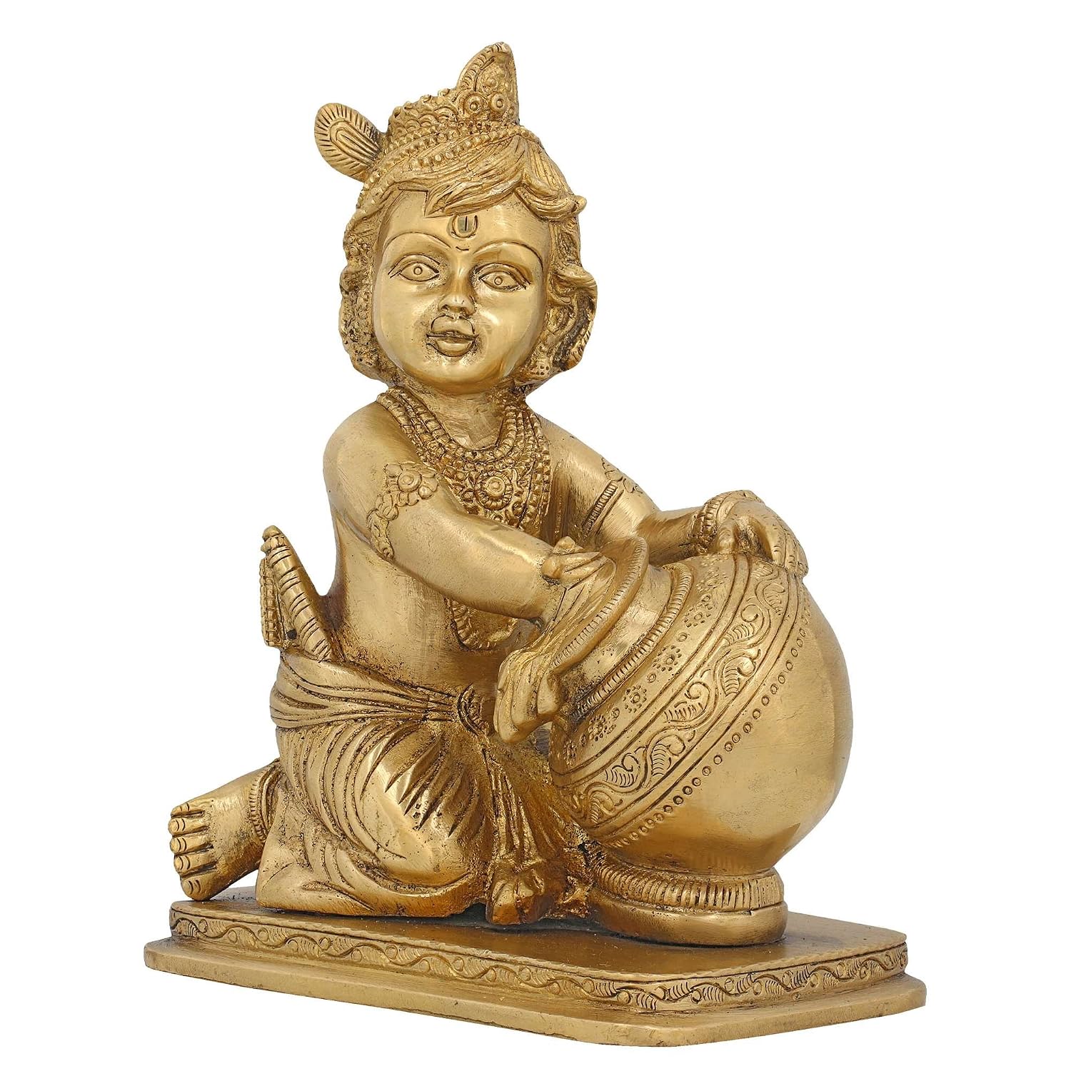 Brass Bal Krishna with Matki Statue 6.5 inches - ArtyCraftz.com