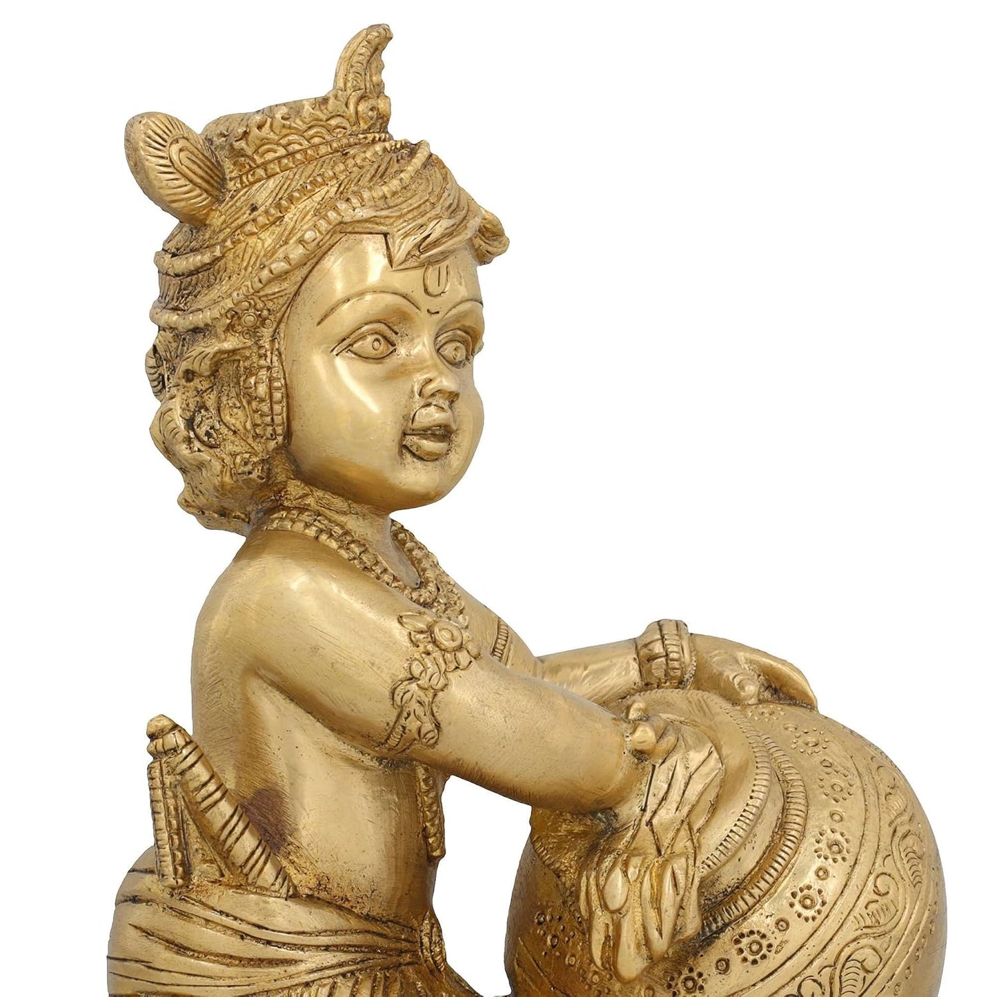 Brass Bal Krishna with Matki Statue 6.5 inches - ArtyCraftz.com