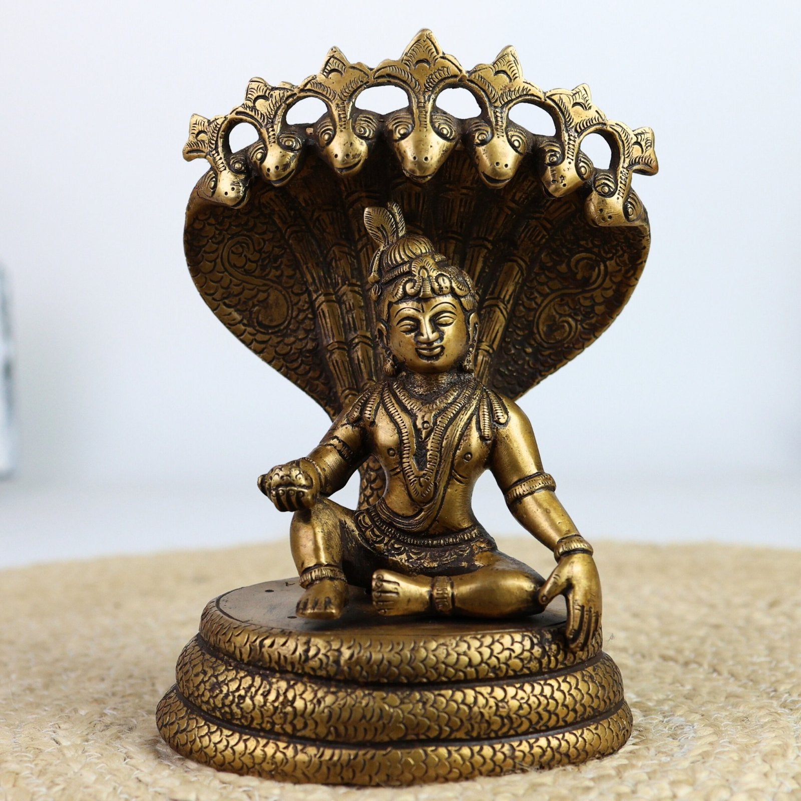 Brass Bala Krishna with 7-Headed Snake Statue-ArtyCraftz.com