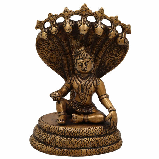 Brass Bala Krishna with 7-Headed Snake Statue-ArtyCraftz.com