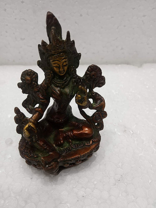 Brass Beautiful Lotus Sitting Tara Devi Statue Height 3.5 Inch - ArtyCraftz.com