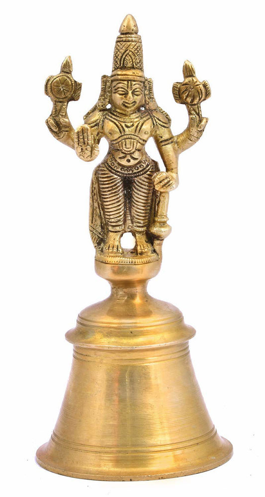 Brass Bell with Vishnu Idol Vishnu for Home Decor Height 7 Inch - ArtyCraftz.com