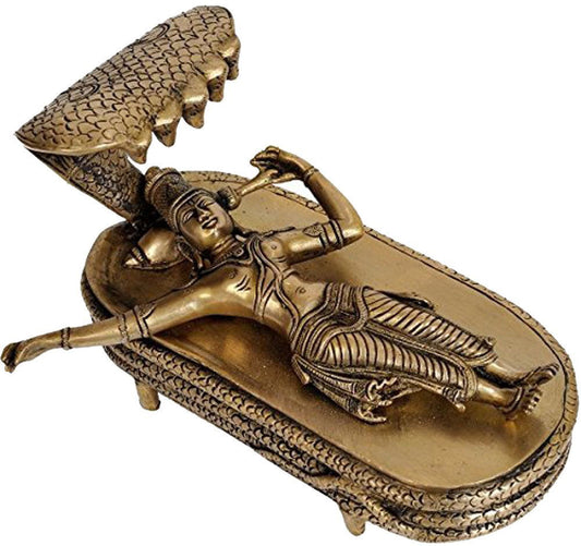 Brass Bhagawan Vishnu Yoga Nidra - Brass Statue, Height 9.5" Inches - ArtyCraftz.com