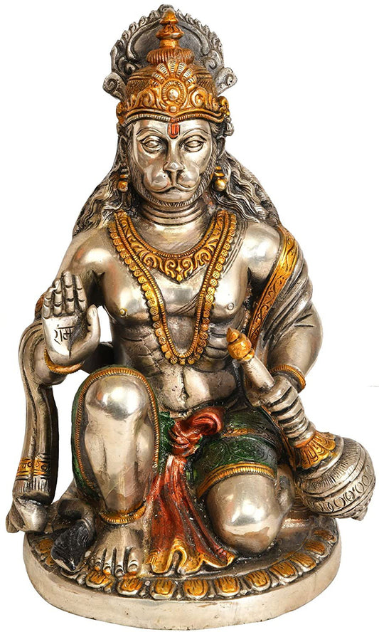 Brass Blessing Lord Hanuman, Height: 9.2 inches - ArtyCraftz.com