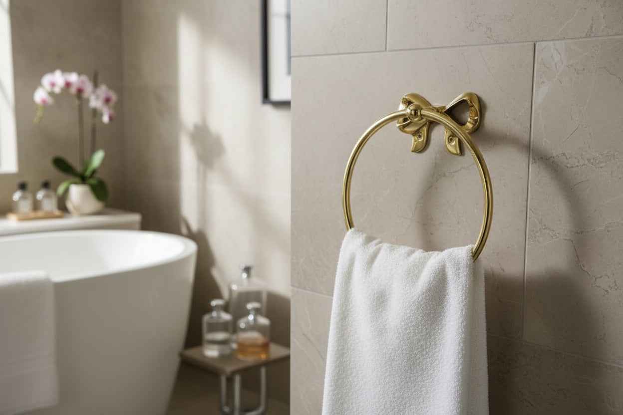 Premium Brass Bow Design Towel Hanger– Elegant Wall Mounted Bathroom Towel Holder