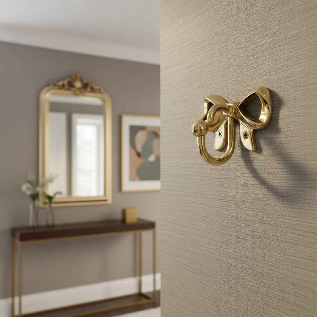 Brass Bow Wall Hook – Decorative Heavy Duty Towel & Cloth Hook (6 x 9 cm)