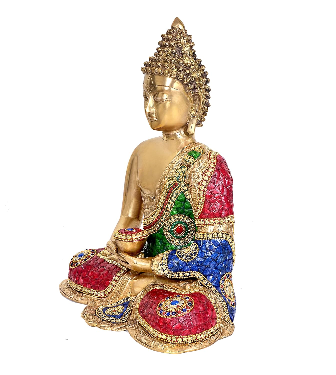 Brass Inlay Work Meditating Buddha Statue