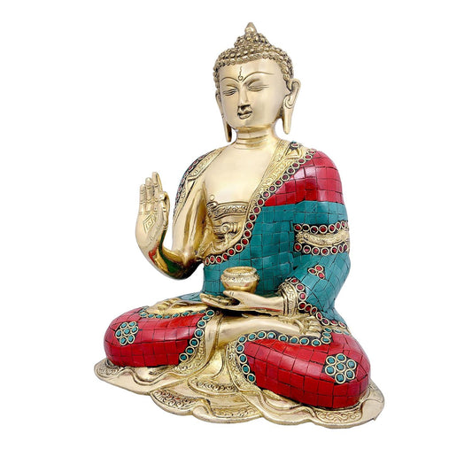 Brass Buddha Statue for Home Decor Multicolour