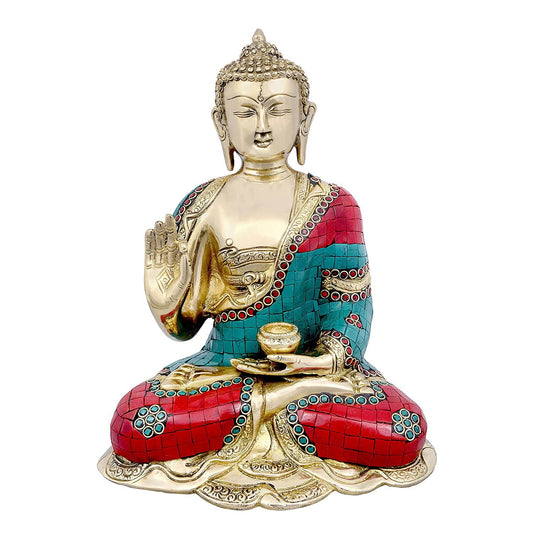 Brass Buddha Statue for Home Decor Multicolour Height 11.5 Inch - ArtyCraftz.com