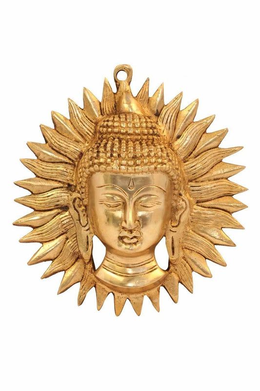 Brass Buddha Sun Mask Wall Hanging 7 Inch Golden Finish for Home Decor - ArtyCraftz.com