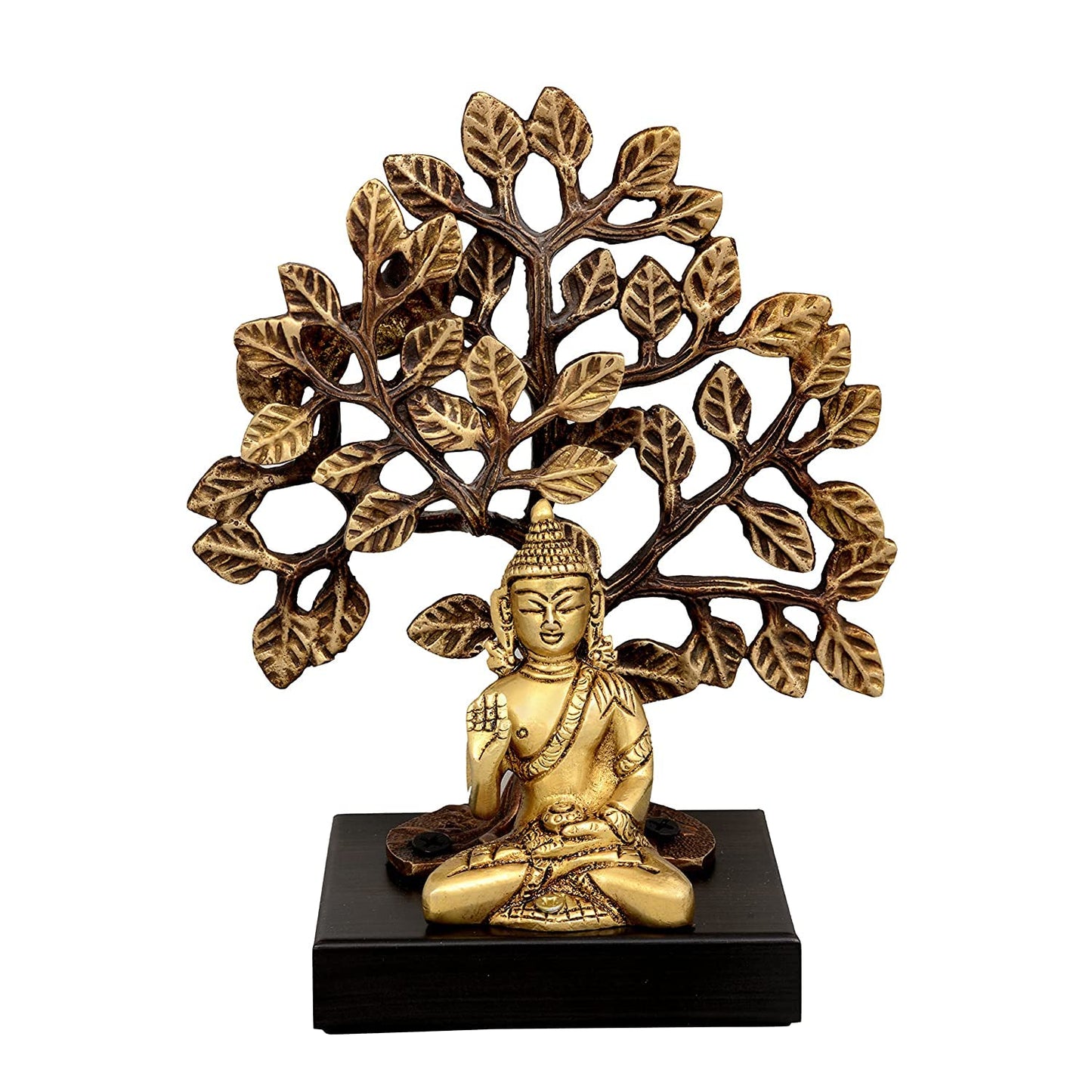 Brass Buddha Under Bodhi Tree Showpiece – Spiritual Table Decor (7.5 Inch) - ArtyCraftz.com
