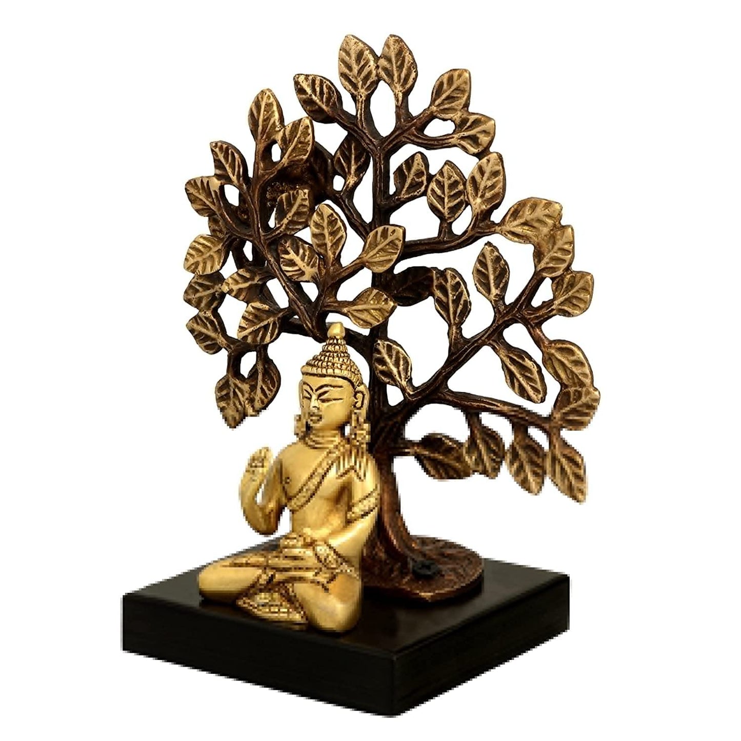 Brass Buddha Under Bodhi Tree Showpiece – Spiritual Table Decor (7.5 Inch) - ArtyCraftz.com