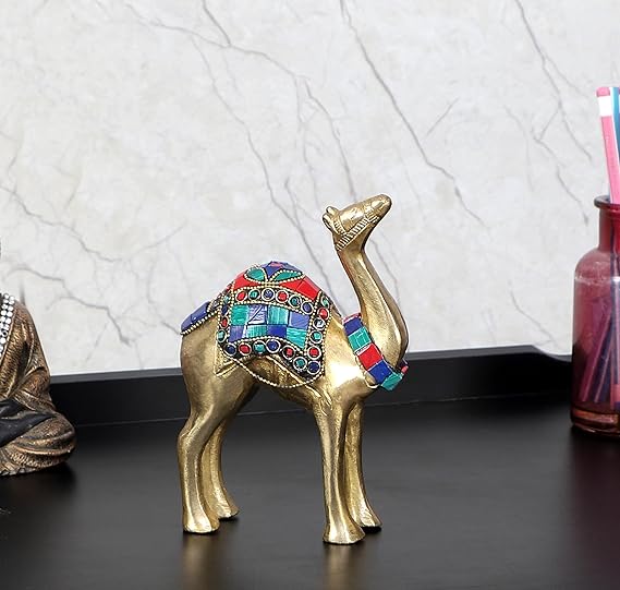Brass Camel Showpiece with Colorful Inlay Work-ArtyCraftz.com