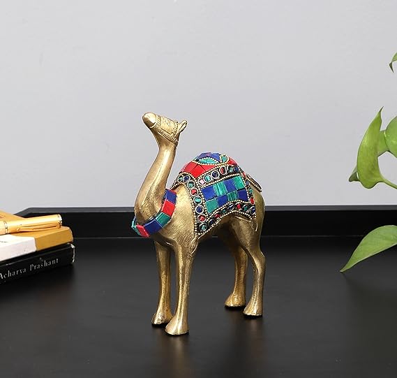 Brass Camel Showpiece with Colorful Inlay Work-ArtyCraftz.com