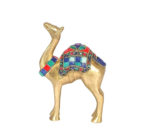 Brass Camel Showpiece with Colorful Inlay Work-ArtyCraftz.com