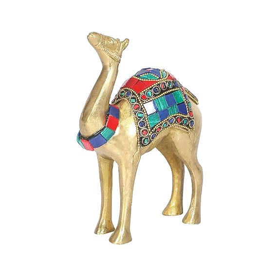 Brass Camel Showpiece with Colorful Inlay Work-ArtyCraftz.com