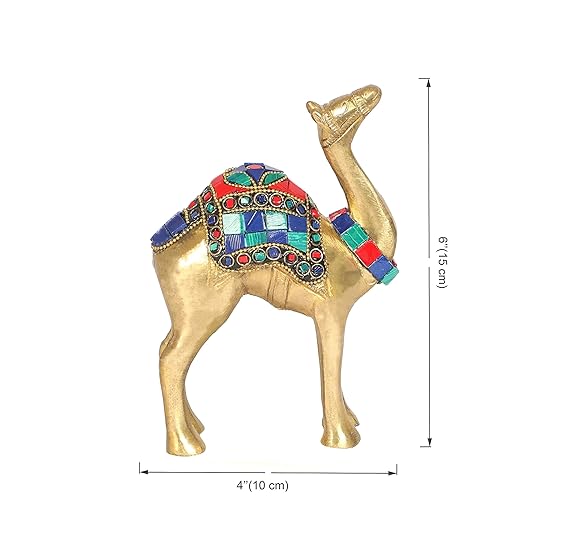 Brass Camel Showpiece with Colorful Inlay Work-ArtyCraft.com