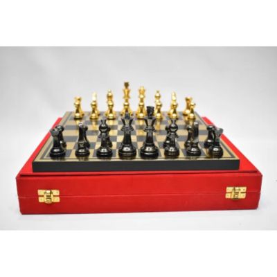 Wooden Chess Board with Brass Pawns