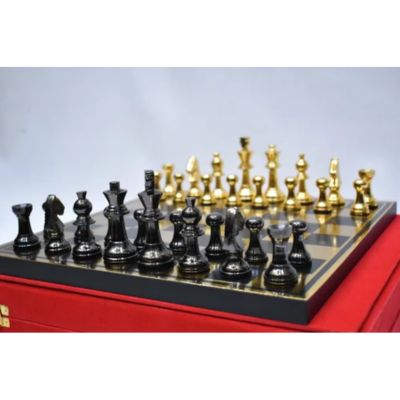 Wooden Chess Board with Brass Pawns