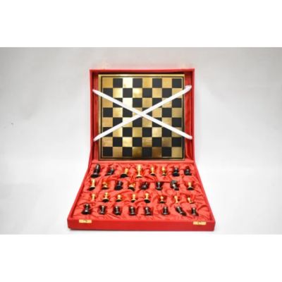 Wooden Chess Board with Brass Pawns