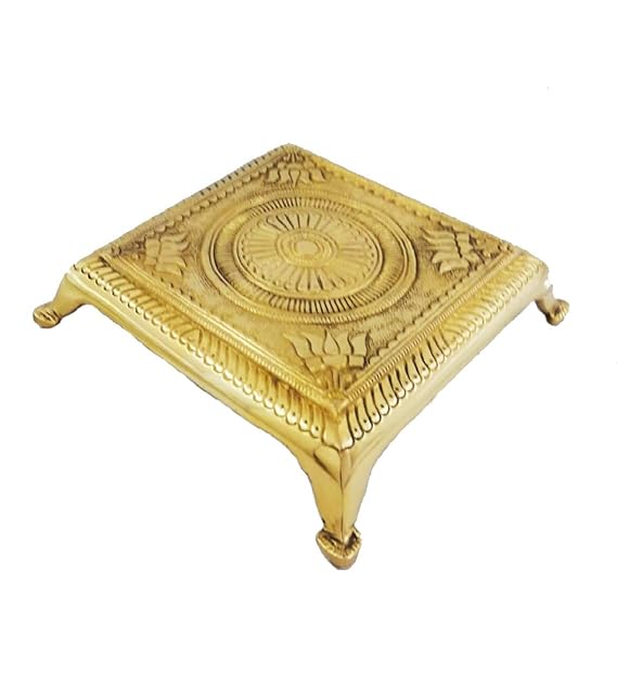 Brass Chowki With Natural Brass Finish Brass Pooja Chowk