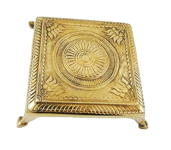 Brass Chowki With Natural Brass Finish Brass Pooja Chowk