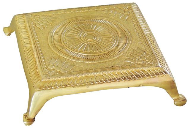 Brass Chowki With Natural Brass Finish Brass Pooja Chowk - ArtyCraftz.com