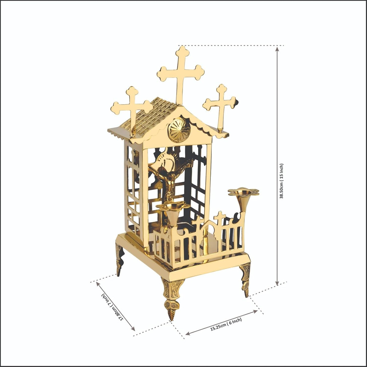 Brass Church Altar Model Shrine with Candle Holders (15 Inch)-artycraftz.com
