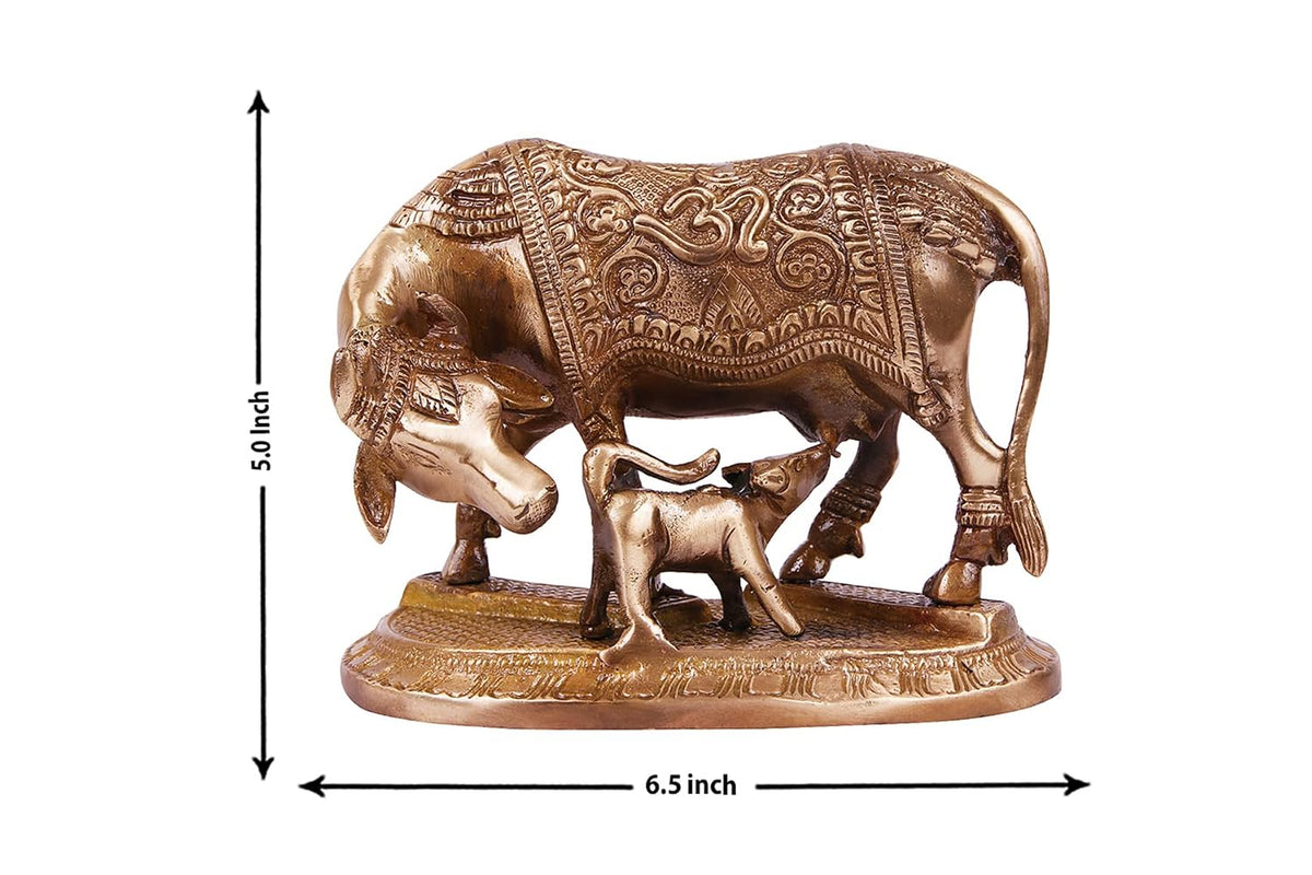 Brass Cow and Calf Statue with Intricate Ornamental Detailing, 6.5 Inch-artycraftz.com