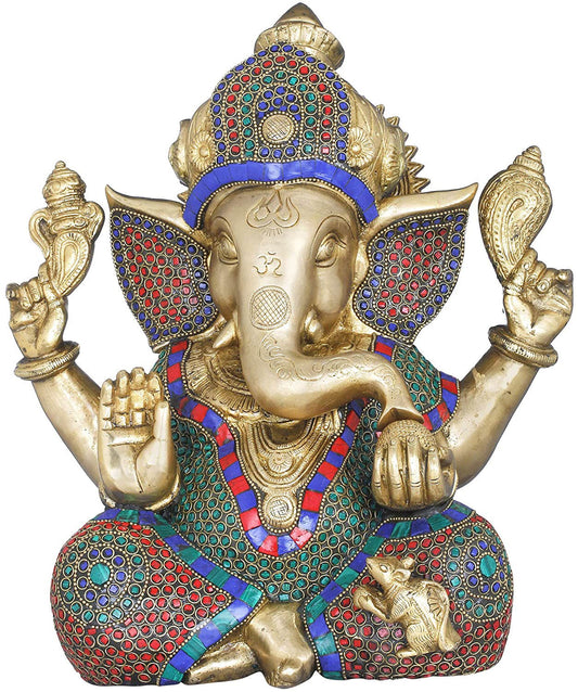 Brass Crowned Ganesha Ganesh Murti Idol Statue Height 12 inches - ArtyCraftz.com