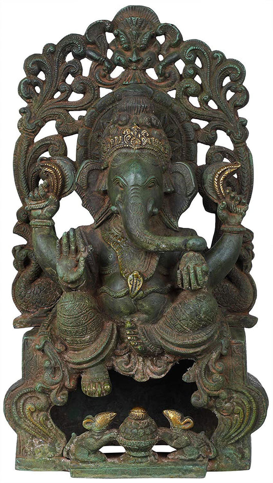 Brass Dancing Ganesha with Kritimukha Height 16 Inhes - ArtyCraftz.com