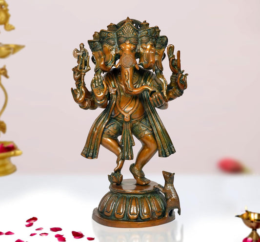 Brass Dancing Panchamukhi Ganesh Statue for home decor-ArtyCraftz.com
