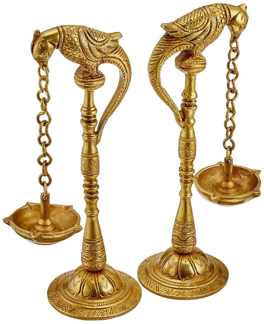 Brass Dattatreya Pair Parrot Hanging Lamp - ArtyCraftz.com