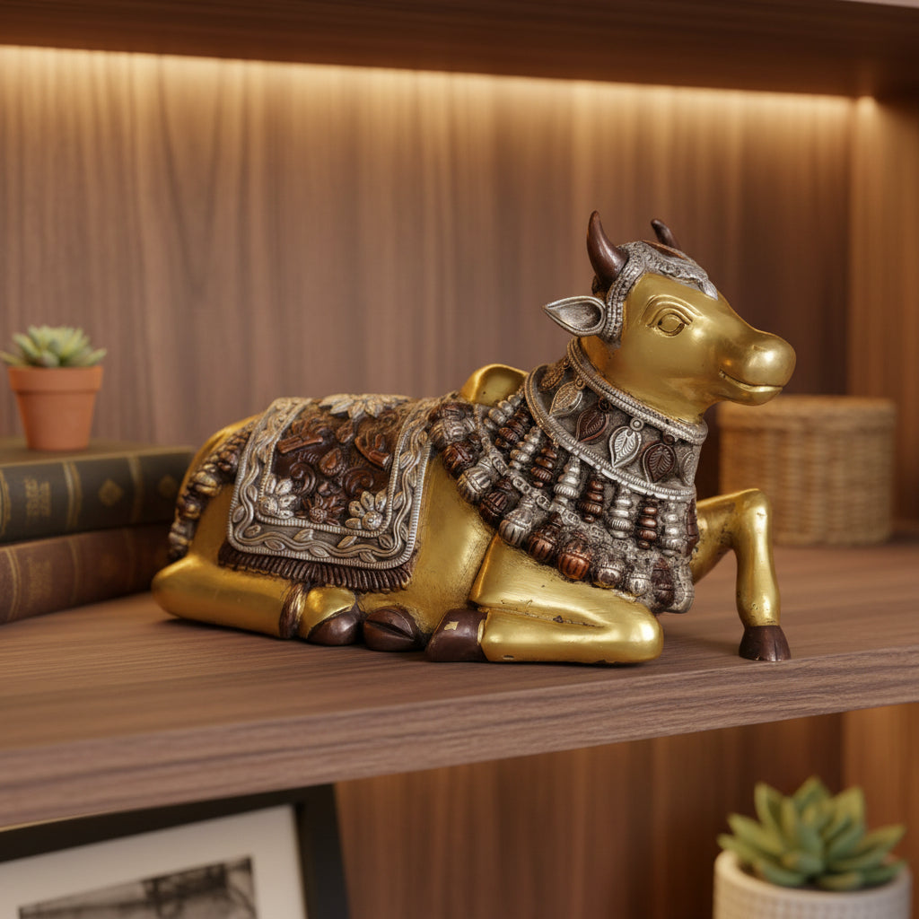 Brass Decorative Golden Cow Idol Showpiece-ArtyCraftz.com