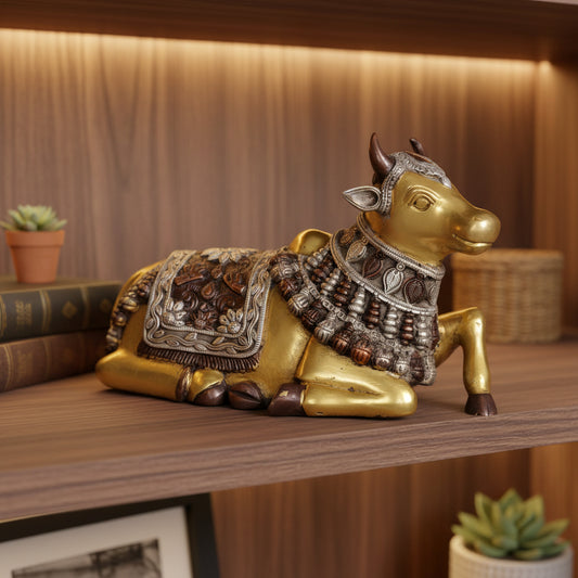 Brass Decorative Golden Cow Idol Showpiece-ArtyCraftz.com