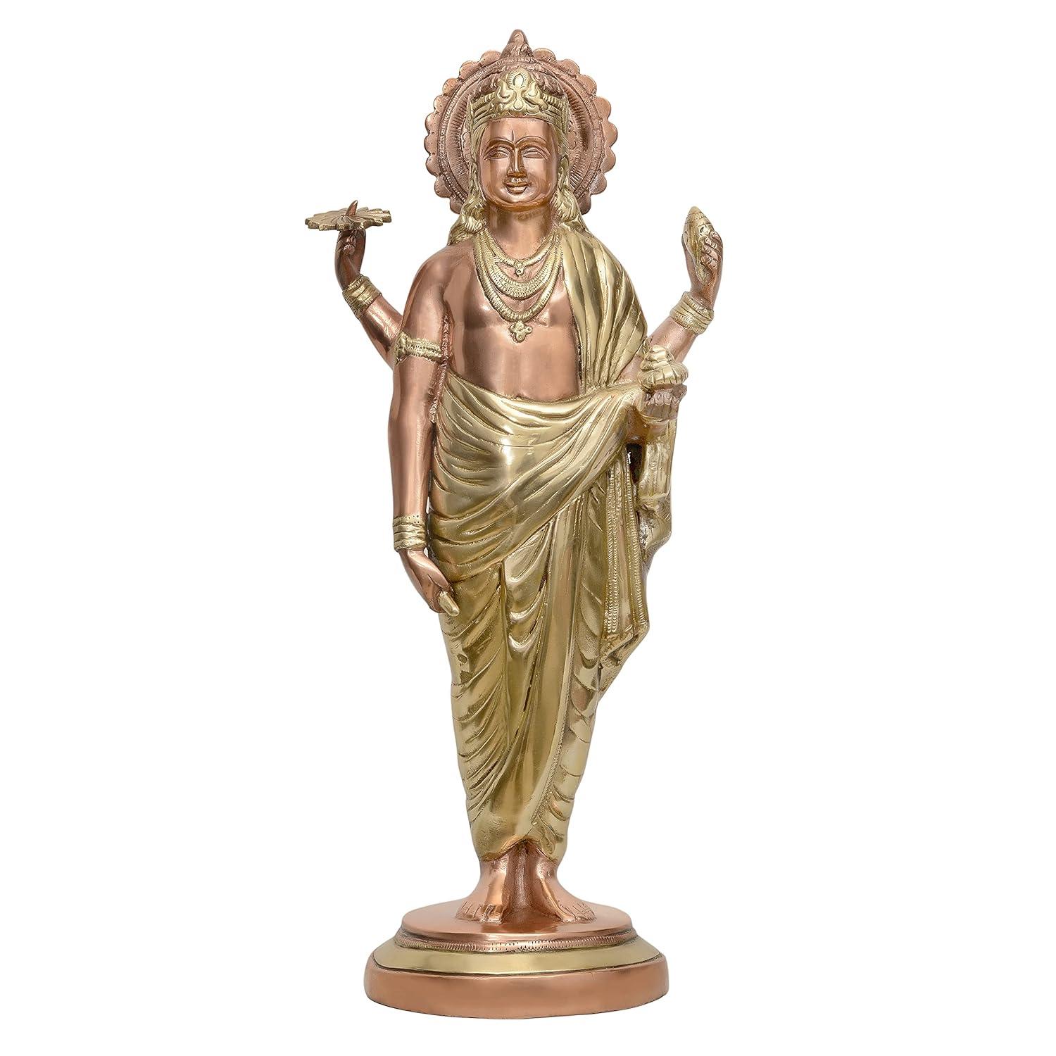 Brass Dhanvantari Statue Ayurvedic God Idol for Health & Healing (18.5 Inches)-ArtyCraftz.com