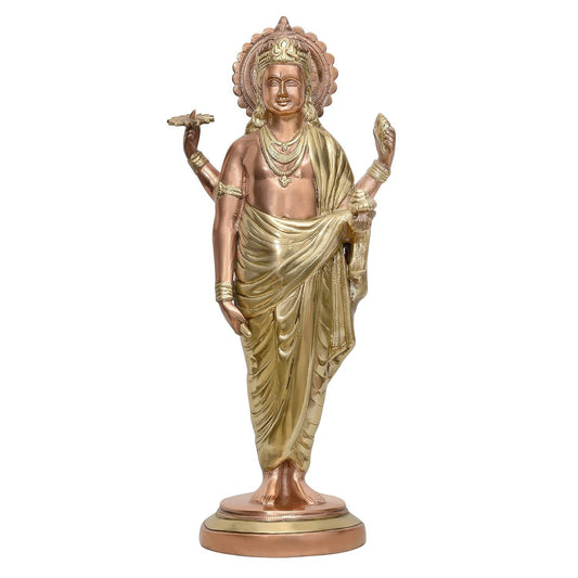Brass Dhanvantari Statue Ayurvedic God Idol for Health & Healing (18.5 Inches)-ArtyCraftz.com