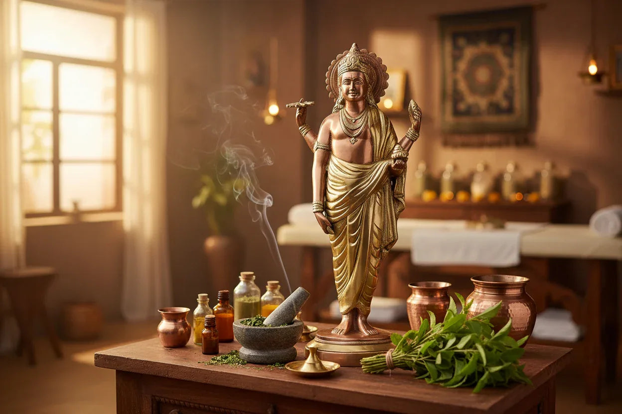 Brass Dhanvantari Statue Ayurvedic God Idol for Health & Healing-ArtyCraftz.com