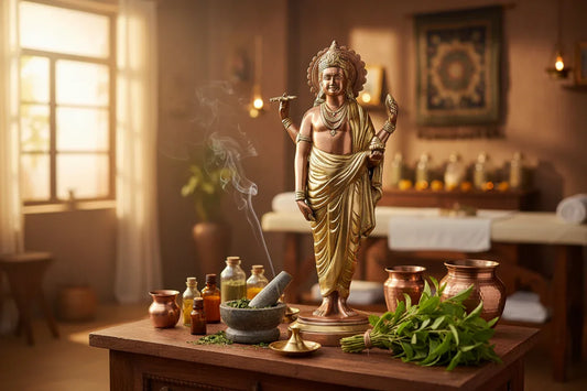 Brass Dhanvantari Statue Ayurvedic God Idol for Health & Healing-ArtyCraftz.com